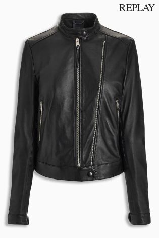Replay&reg; Leather Zip Jacket